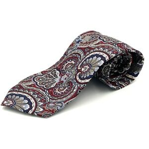 Chaps 100% Silk Hand Made Men's Neck Tie Maroon Blue Paisley 3.5 Width 58 Length